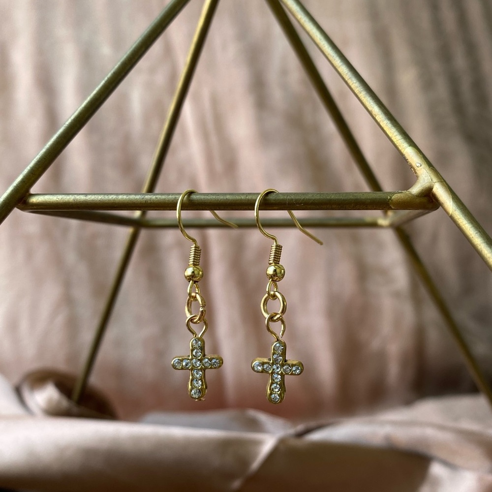 Elegant Gold Cross Dangle Earrings